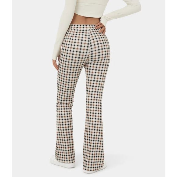 Halara High Waisted Pink Plaid Flare Hem Stretchy Casual/Active Pants Size Small - Picture 3 of 8